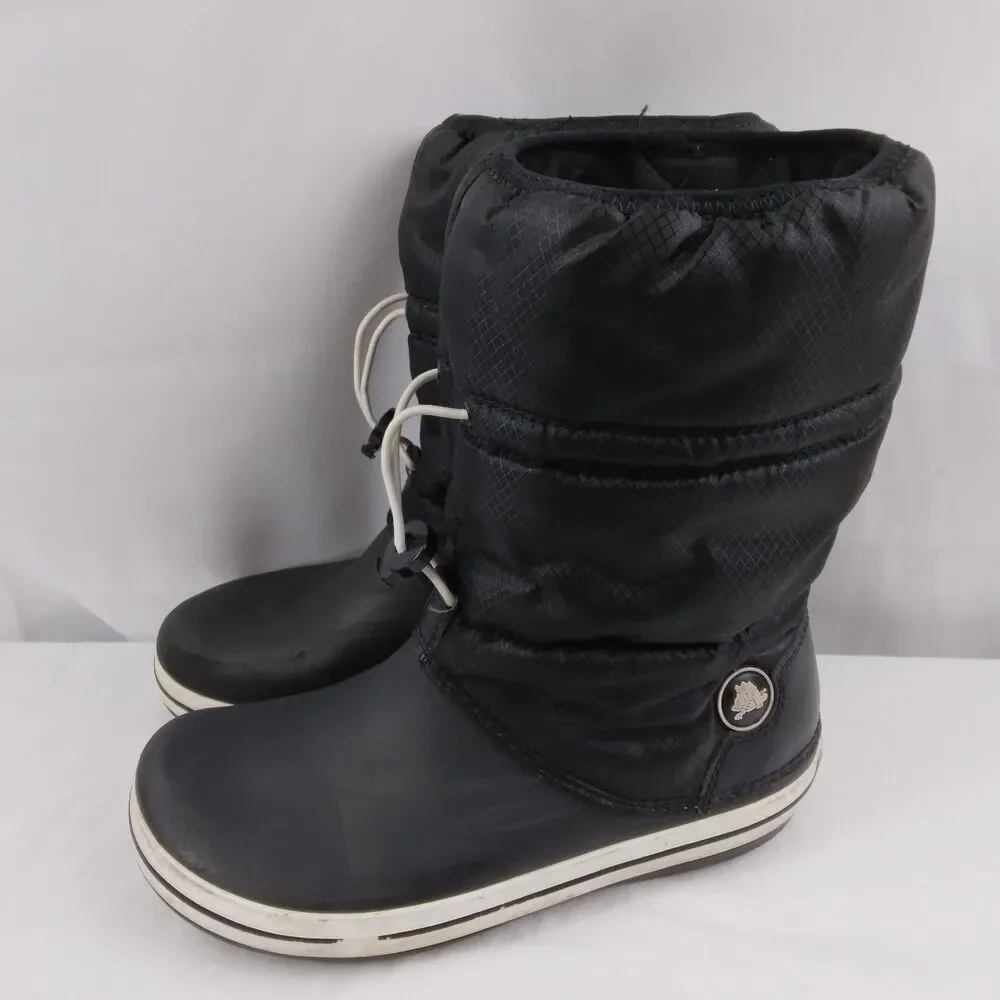 Crocs Puff Boots Black Waterproof Snow Boots Croc-Band Winter Boots Women's 8